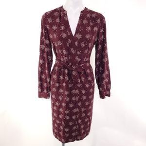 Boden Maroon Printed Carla Dress Long Sleeve